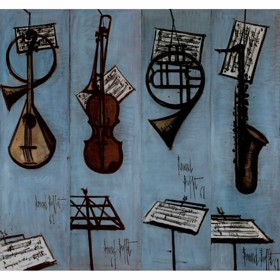 Bernard Buffet - dipinto 08 strumenti musicali appesi